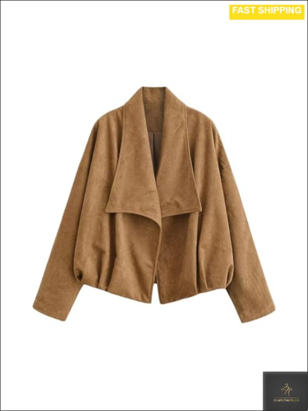 Faux Suede Wrap Jacket Open Front Loose Fit Casual Long Sleeve Coat